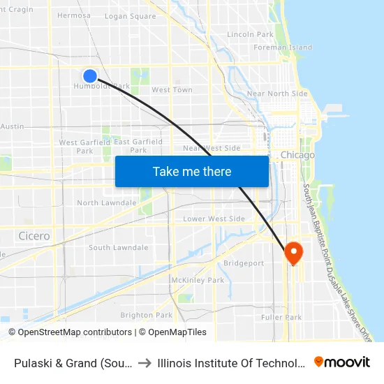 Pulaski & Grand (South) to Illinois Institute Of Technology map
