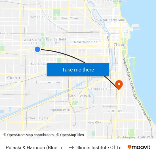 Pulaski & Harrison (Blue Line) (North) to Illinois Institute Of Technology map