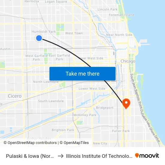 Pulaski & Iowa (North) to Illinois Institute Of Technology map