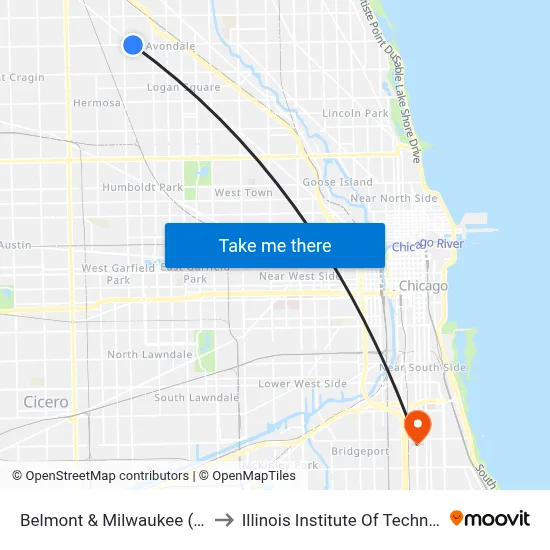 Belmont & Milwaukee (East) to Illinois Institute Of Technology map