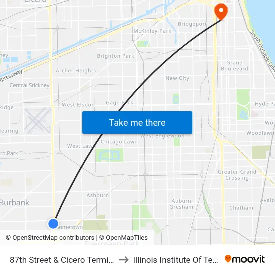 87th Street & Cicero Terminal (West) to Illinois Institute Of Technology map