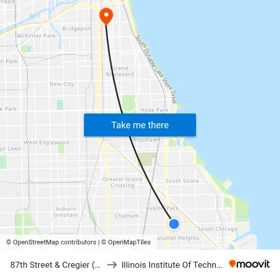 87th Street & Cregier (East) to Illinois Institute Of Technology map