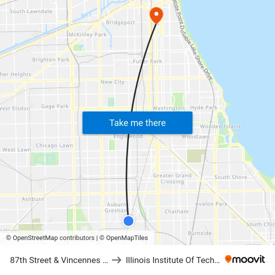 87th Street & Vincennes (West) to Illinois Institute Of Technology map