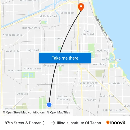 87th Street & Damen (West) to Illinois Institute Of Technology map