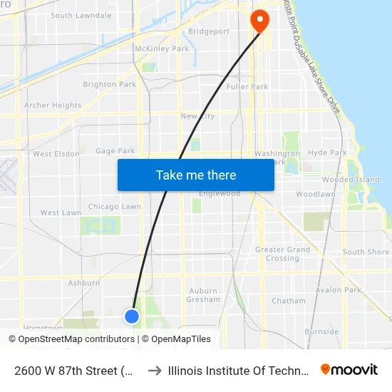 2600 W 87th Street (West) to Illinois Institute Of Technology map