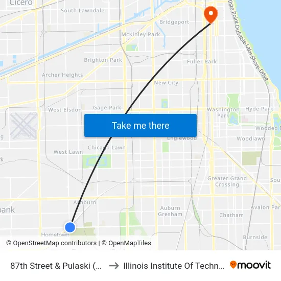 87th Street & Pulaski (West) to Illinois Institute Of Technology map