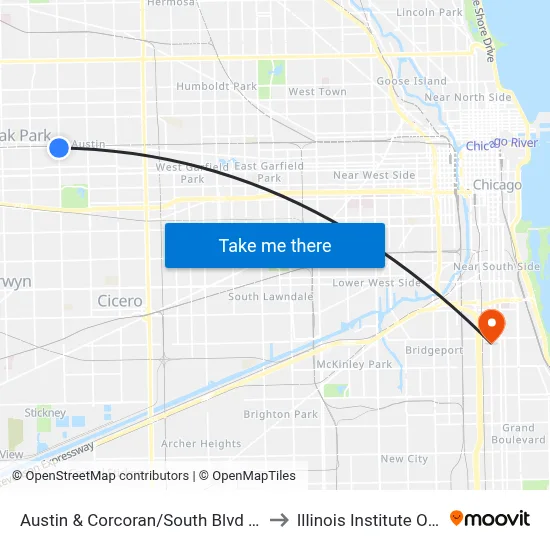 Austin & Corcoran/South Blvd (Green Line) (North) to Illinois Institute Of Technology map