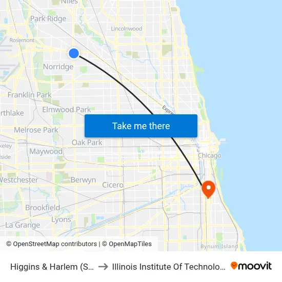 Higgins & Harlem (Se) to Illinois Institute Of Technology map