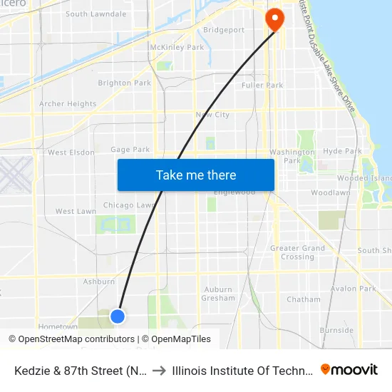 Kedzie & 87th Street (North) to Illinois Institute Of Technology map