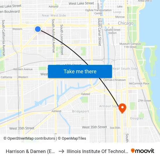 Harrison & Damen (East) to Illinois Institute Of Technology map