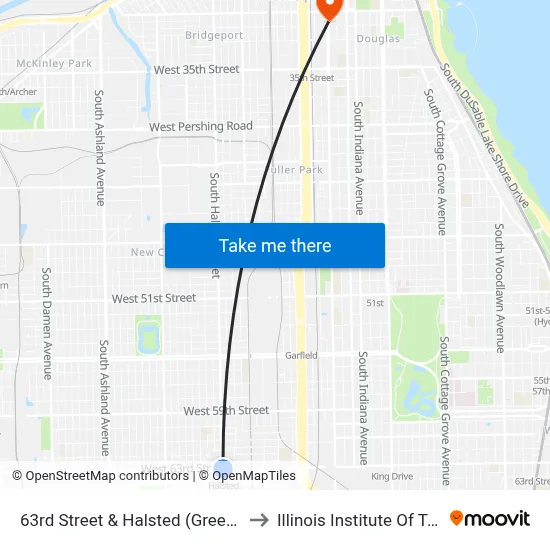 63rd Street & Halsted (Green Line) (East) to Illinois Institute Of Technology map