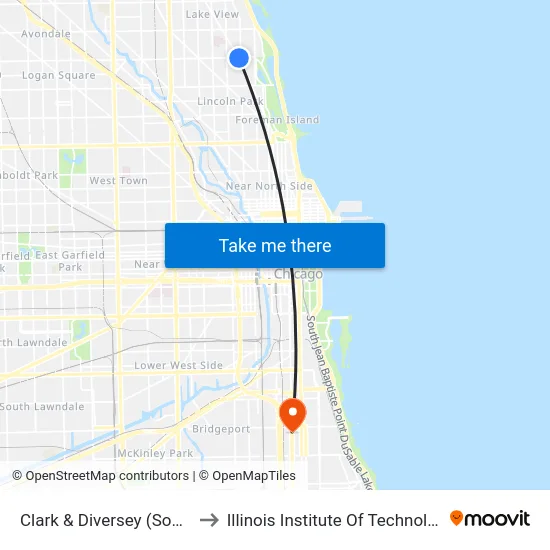 Clark & Diversey (South) to Illinois Institute Of Technology map