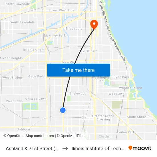 Ashland & 71st Street (South) to Illinois Institute Of Technology map