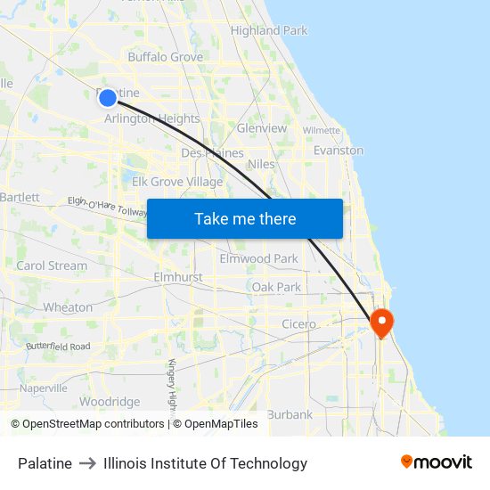 Palatine to Illinois Institute Of Technology map