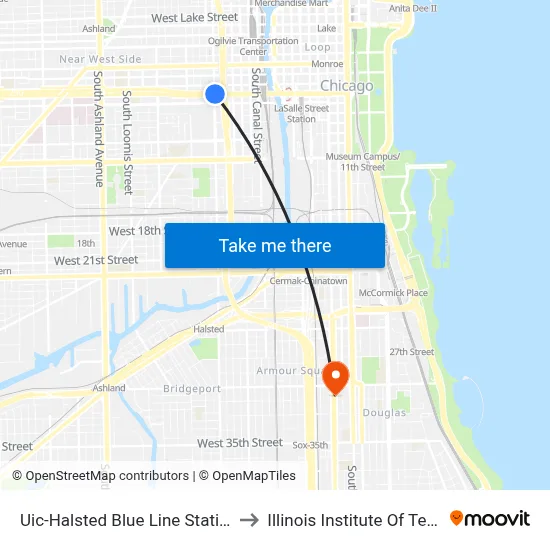 Uic-Halsted Blue Line Station (North) to Illinois Institute Of Technology map