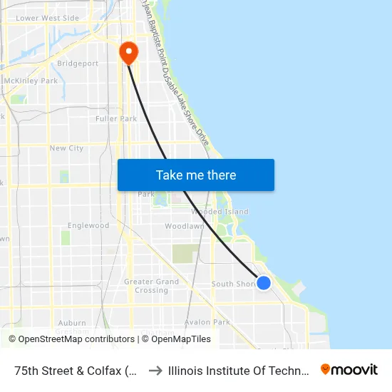 75th Street & Colfax (East) to Illinois Institute Of Technology map