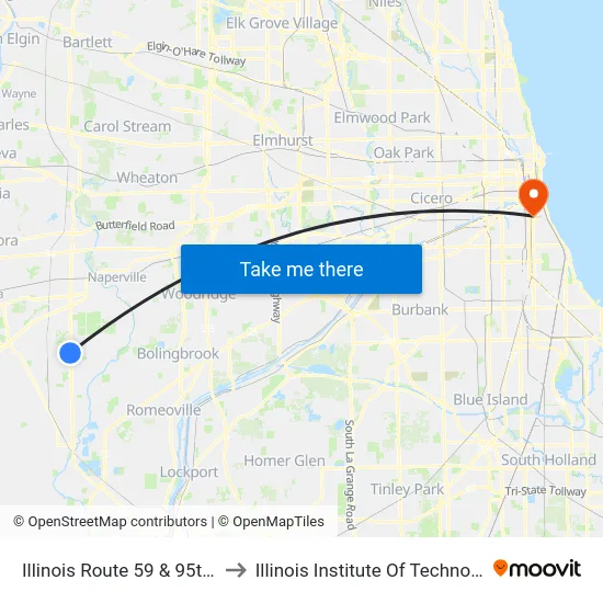 Illinois Route 59 & 95th St to Illinois Institute Of Technology map