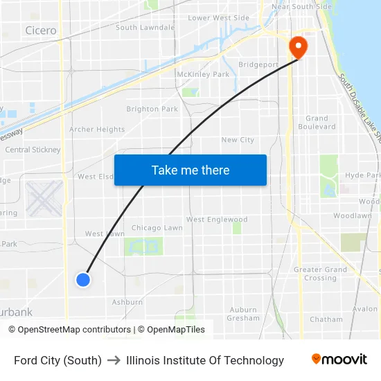 Ford City (South) to Illinois Institute Of Technology map