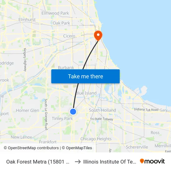 Oak Forest Metra (15801 Cicero Ave) to Illinois Institute Of Technology map