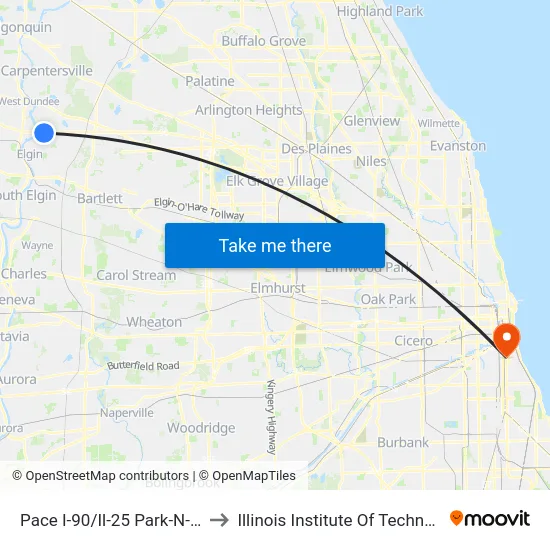 Pace I-90/Il-25 Park-N-Ride to Illinois Institute Of Technology map