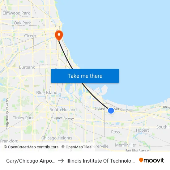 Gary/Chicago Airport to Illinois Institute Of Technology map