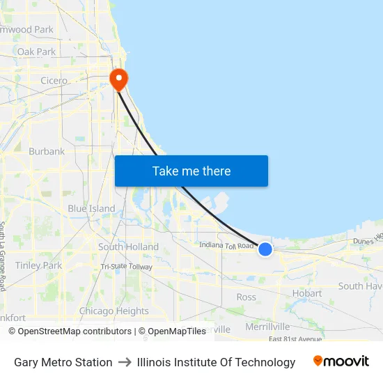 Gary Metro Station to Illinois Institute Of Technology map