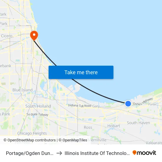 Portage/Ogden Dunes to Illinois Institute Of Technology map