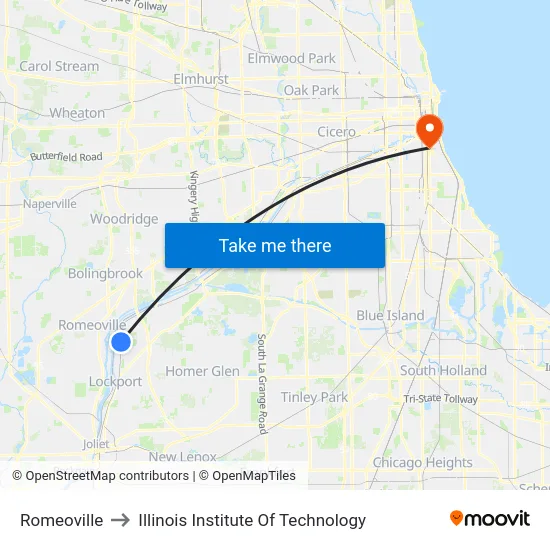 Romeoville to Illinois Institute Of Technology map