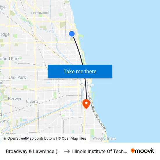 Broadway & Lawrence (South) to Illinois Institute Of Technology map