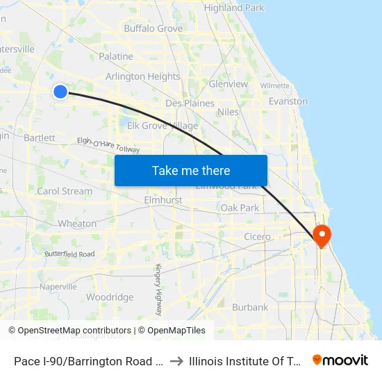 Pace I-90/Barrington Road Kiss-N-Ride to Illinois Institute Of Technology map