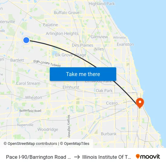 Pace I-90/Barrington Road Park-N-Ride to Illinois Institute Of Technology map