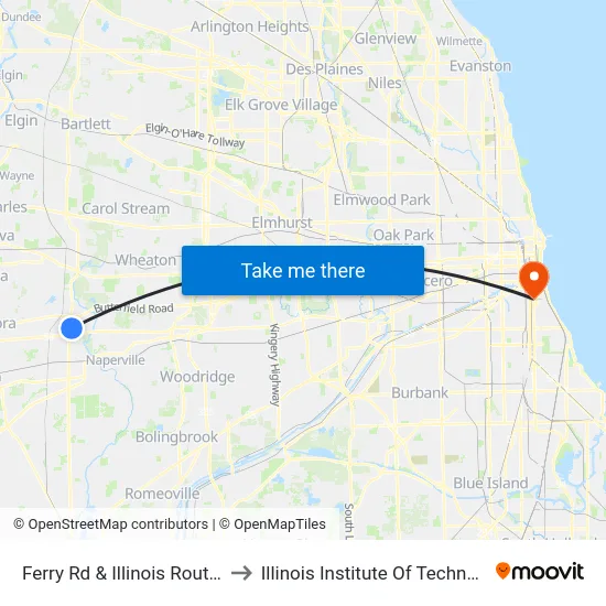 Ferry Rd & Illinois Route 59 to Illinois Institute Of Technology map