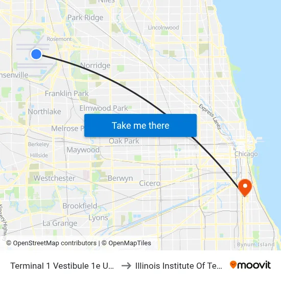 Terminal 1 Vestibule 1e Upper Level to Illinois Institute Of Technology map