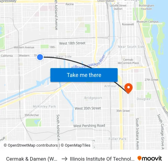 Cermak & Damen (West) to Illinois Institute Of Technology map