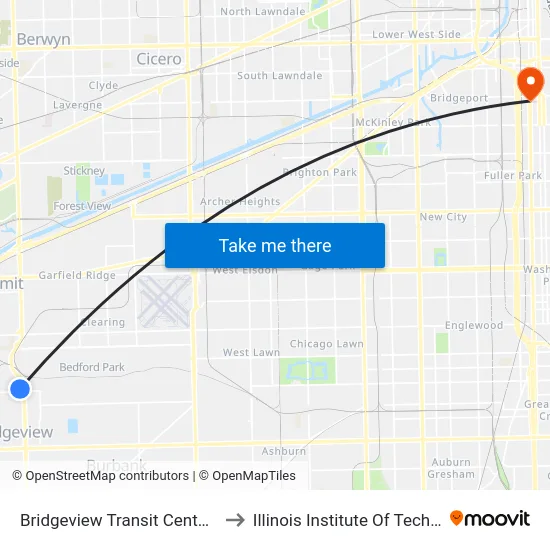 Bridgeview Transit Center Bay 1 to Illinois Institute Of Technology map
