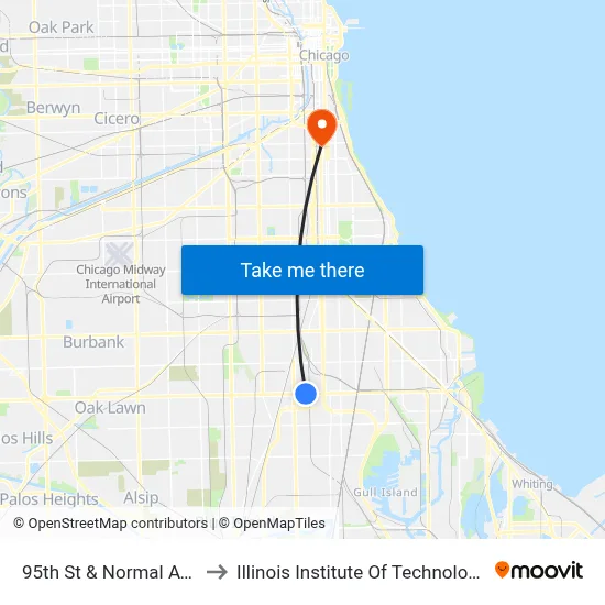 95th St & Normal Ave to Illinois Institute Of Technology map