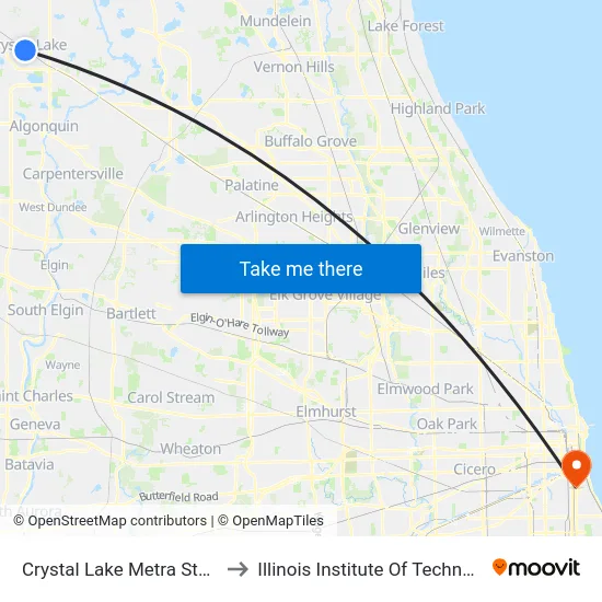 Crystal Lake Metra Station to Illinois Institute Of Technology map