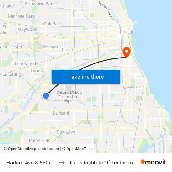 Harlem Ave & 65th St to Illinois Institute Of Technology map