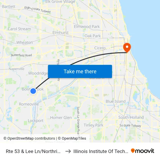 Rte 53 & Lee Ln/Northridge Ave to Illinois Institute Of Technology map