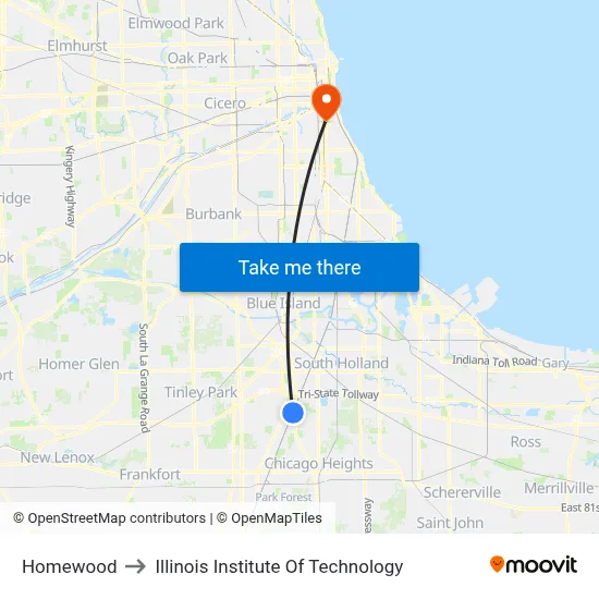 Homewood to Illinois Institute Of Technology map
