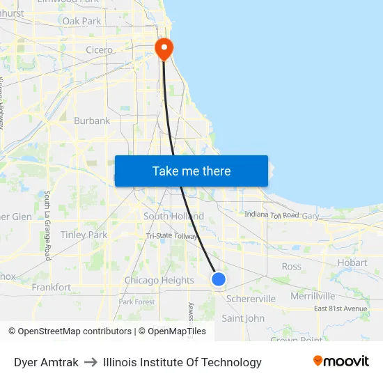 Dyer Amtrak to Illinois Institute Of Technology map