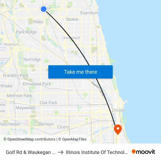 Golf Rd & Waukegan Rd to Illinois Institute Of Technology map