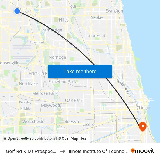 Golf Rd & Mt Prospect Rd to Illinois Institute Of Technology map