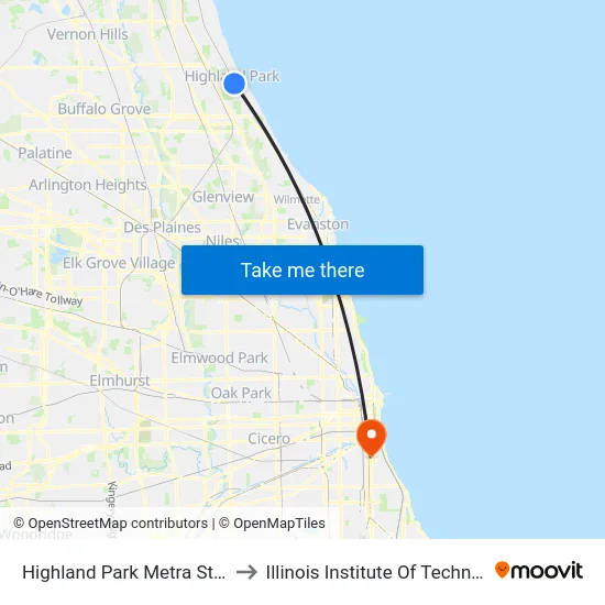 Highland Park Metra Station to Illinois Institute Of Technology map