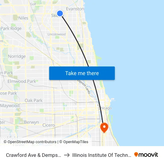 Crawford Ave & Dempster St to Illinois Institute Of Technology map
