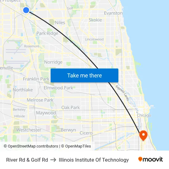 River Rd & Golf Rd to Illinois Institute Of Technology map