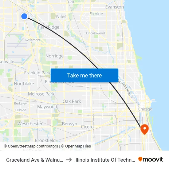Graceland Ave & Walnut Ave to Illinois Institute Of Technology map