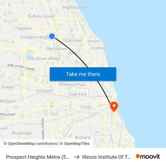 Prospect Heights Metra (55 S Wolf Rd) to Illinois Institute Of Technology map