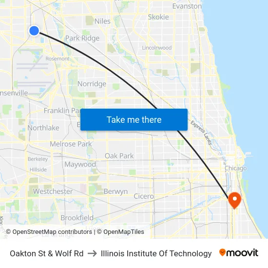 Oakton St & Wolf Rd to Illinois Institute Of Technology map
