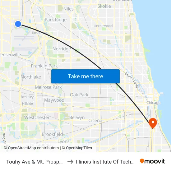 Touhy Ave & Mt. Prospect Rd to Illinois Institute Of Technology map